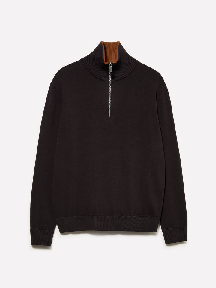 Dark gray sweater with zipper - men's high neck sweaters - Black | Sisley image number 1